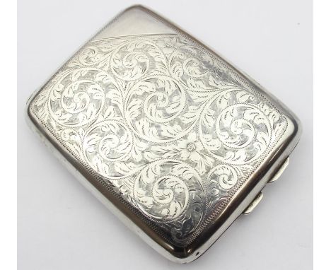 [138.79g] - a large silver cigarette case with engraved acanthus scrolls, Chester 1922 by E J Trevitt &amp; Sons, 11cm wide