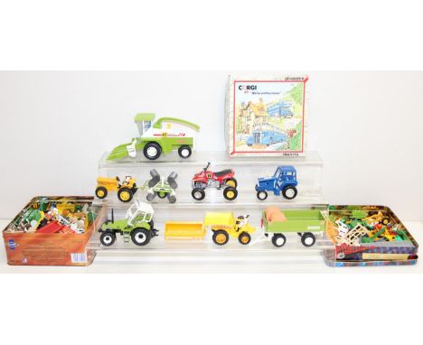 Qty of assorted vintage toy vehicles to inc Corgi, mainly farm vehicles