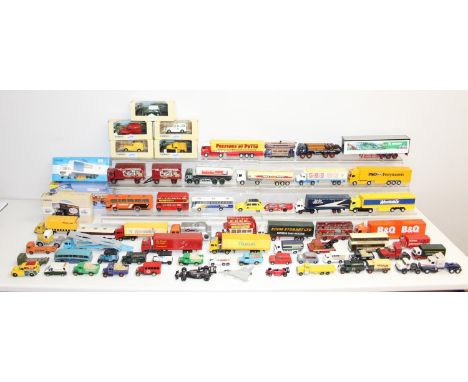 Qty of play-worn diecast toy vehicles, many with advertising to incl Corgi, with some associated boxes