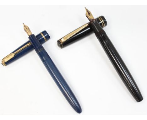 2 vintage Parker fountain pens with 14ct gold nibs, Parker Victory in Black &amp; Slimfold in dark blue