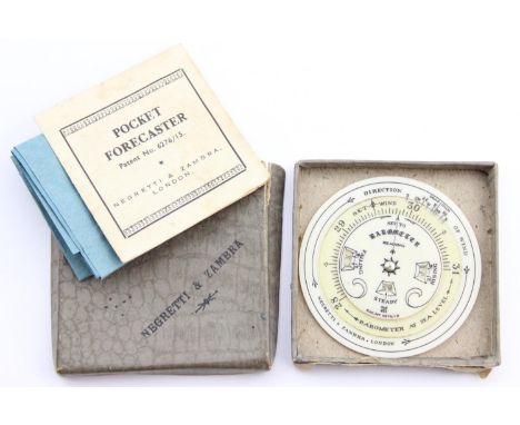 A rare Negretti &amp; Zambra Pocket Forecaster, patent number 6276/15, with original box and instructions, 5cm in diameter