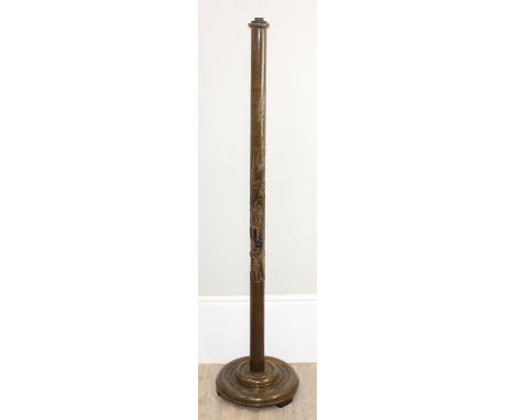 An Oriental designed standard lamp with carved pillar, no electrical fittings, 160cm tall