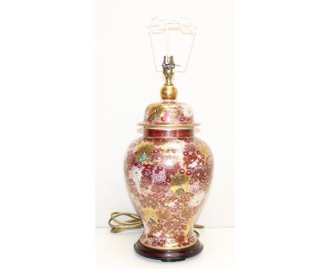Satsuma style ceramic table lamp base with gilt decoration, 50cm