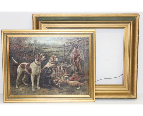 Charles Dudley (1826-1909) - an antique oil on canvas of hunting dogs and their catch, signed bottom right 'Chas Dudley', in 