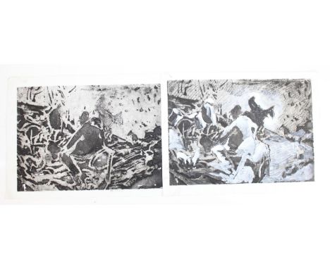 Hubert Andrew Freeth RA (British, 1912-1986): 2 original abstract prints of monochrome tones, unsigned but from the same sour
