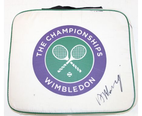Wimbledon Tennis Championships seat cushion signed by Sir Andy Murray, 37cm x 32cm