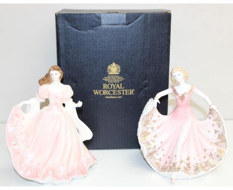 2 Royal Worcester fine bone china lady figurines to incl Sophie Summer Romance (with original box), and Evening Romance, appr