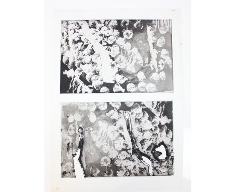 Hubert Andrew Freeth RA (British, 1912-1986): 2 abstract copper engraved prints in black and white, unsigned but from the sam