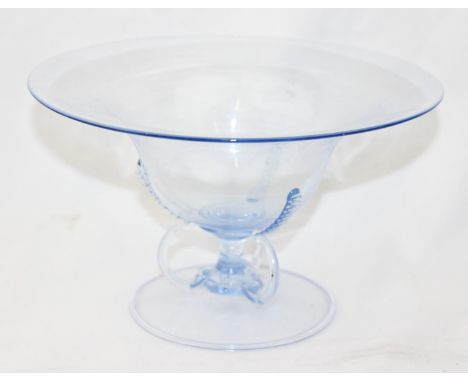 A Venini &amp; Zecchin handmade glass bowl in light blue on pedestal base, likely early 20th century, possibly MVM Cappellin 
