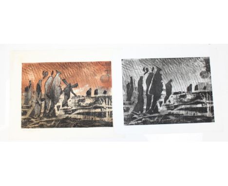 Hubert Andrew Freeth RA (British, 1912-1986): 2 abstract engraved prints to incl an artist's proof, both titled 'Christ Carry