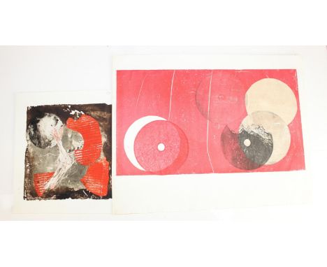 Hubert Andrew Freeth RA (British, 1912-1986): 2 abstract original art prints in reds and blacks/browns, unsigned but from the