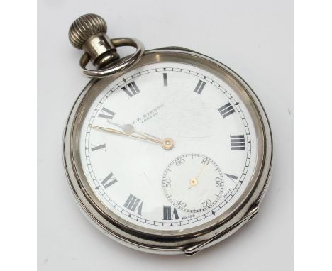 An antique silver cased open face pocket watch by J.W. Benson of London, the case marked for London 1938, 51mm diameter