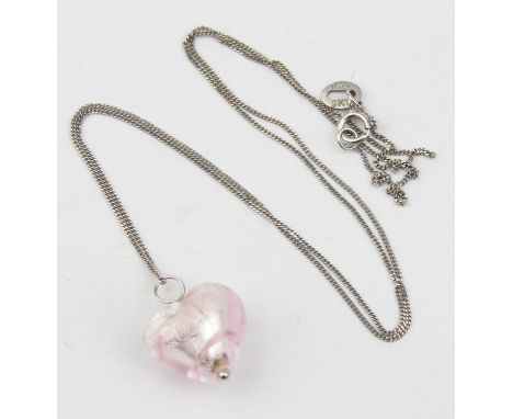 [2.68g] - a 9ct white gold chain with Murano glass heart shaped pendant, marked and XRF confirmed, 40cm long