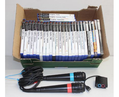 Qty of PlayStation 2 games, to incl many SingStar, Transformers, Shrek 2, Lego: Star Wars, Burnout, etc and 2 microphones