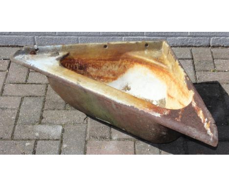 A large cast iron and enamel corner feeding or water trough, ideal planter, 96cm x 48cm x 33cm