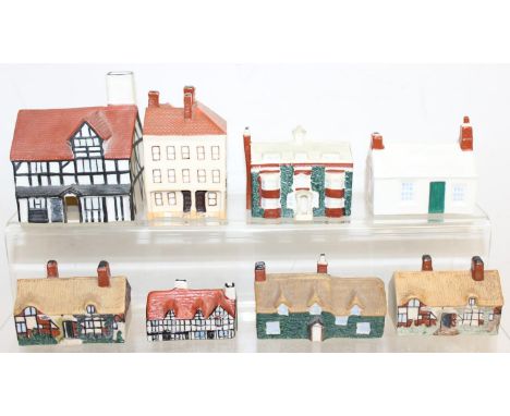 8 assorted rare Goss crested china buildings to include Shakespeare's house, Dickens house, Samuel Johnson's house etc