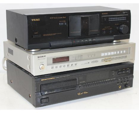 3 pieces of vintage audio equipment to incl Sony FM Stereo Tuner ST-J60, Marantz CD player CD-52mkII, and TEAC V-377 stereo c
