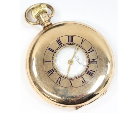 [98.87g] - an early 20th century 9ct gold cased half hunter pocket watch, the case marked for Birmingham 1919 by Aaron Lufkin