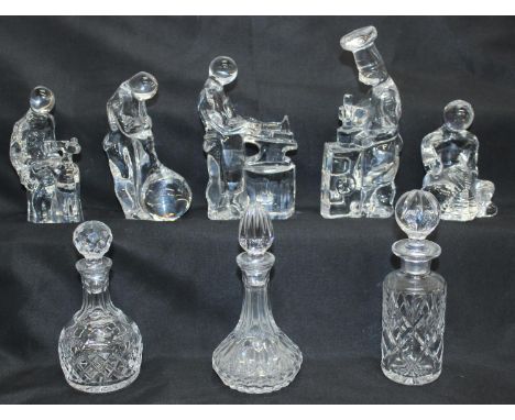 5 Swedish Orrefors crystal figurines, to incl glass blower, blacksmith, chef, tailor seamstress, and cobbler (AF), and 3 perf