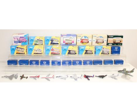 A large qty of model vehicles, mainly boxed Corgi examples to inc a majority of Buses and Trams