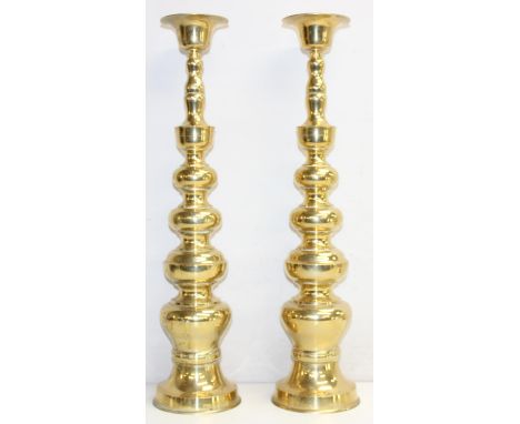 Large pair of vintage brass church altar candlesticks or floor standing candlesticks, with provisions for lamp conversion, ea