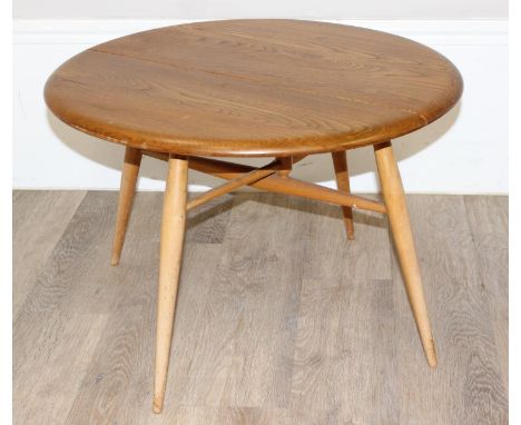 Ercol model 308 dropleaf table, light Golden Dawn finish, 61cm x 61cm x 41cm, 37cm with flap down