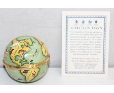 Halcyon Days enamels - terrestrial globe trinket depicting endangered species of the world, 60mm in diameter, with paperwork