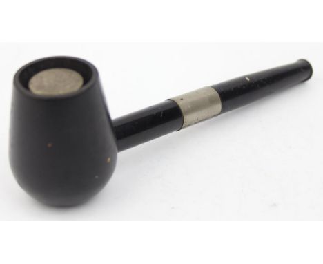 A rare novelty travelling inkwell and writing set formed as a smoking pipe, early 20th, containing a milk glass inkwell with 
