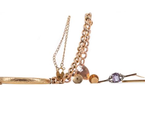COLLECTION OF GOLD AND OTHER JEWELLERY,including nine carat gold curb link bracelet, 12g, gold chains, guard chain marked 9C 