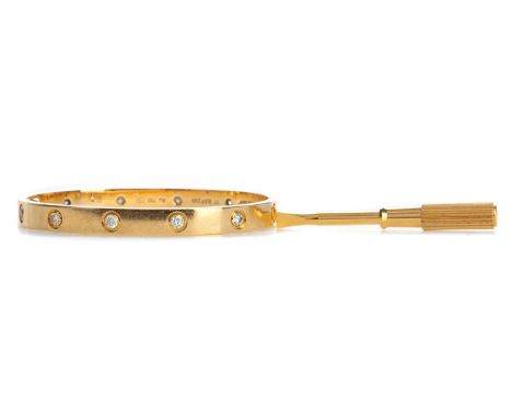 CARTIER 18CT GOLD LOVE BANGLE,with countersunk round brilliant cut diamonds, size 17, in eighteen carat gold, in box, with sc