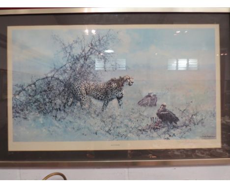 A David Shepherd print "The Scavengers" limited edition, signed in pencil, framed and glazed, 46cm x 83cm 