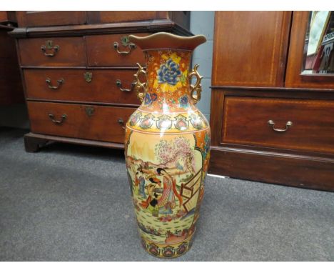 A Chinese floor vase, figural scene panels with foliage and flowers, 61cm high 