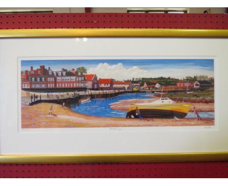 BRIAN LEWIS (b.1947): A framed and glazed print, "Blakeney". Pencil signed and No.95/500. Image size 20cm x 58cm 