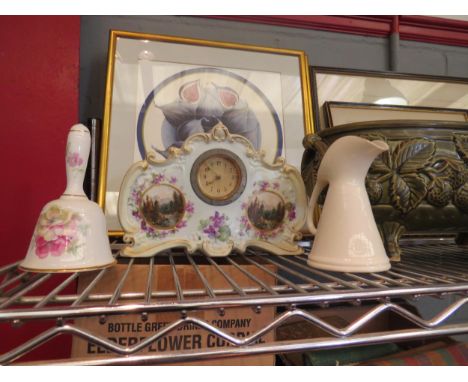 A Holkham jardiniere, ceramic clock, barometer etc. (6) 