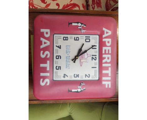 A Roger Lascelles tin wall clock in French style "Aperitif Pastis" 