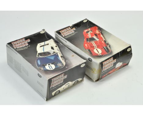 Testors Plastic Model Kit duo comprising 1/25 Ford GT 40 and Ford Mark IV. Looks to be complete and unstarted, boxes have sto
