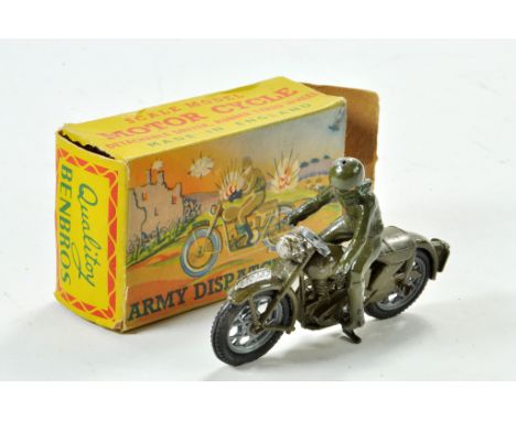 Benbros Army Dispatch Rider comprising green bike and rider. Some minor wear hence good to very good in fair box.