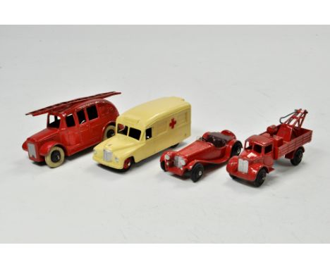 A Group of Dinky early issues including Fire Engine, Ambulance and two others.  Generally fair to very good, note Fire Engine