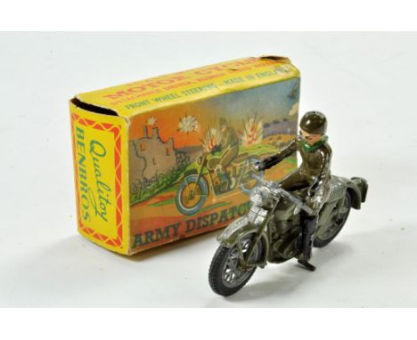 Benbros Army Dispatch Rider comprising green bike and rider. Some minor wear hence good to very good in fair box.