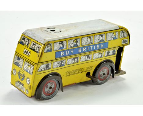 Wells (England) Clockwork Tinplate Trolley Bus in Yellow. Hard to find variation is incomplete, however still functional with