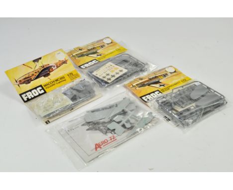 Group of plastic model kits comprising Aero 72 Aviatik D1 plus Frog Macchi MC202, Messerschmitt Bf109F x 2, in 1/72 scale. Ap