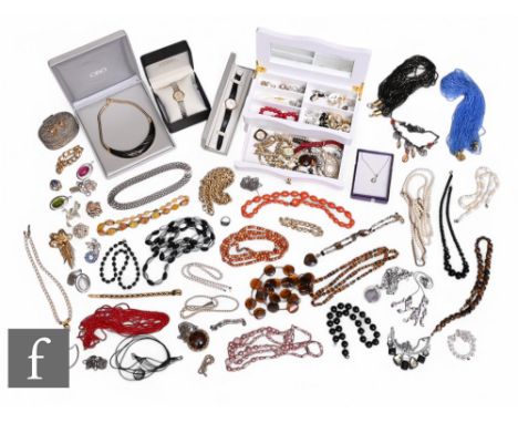 A collection of costume jewellery and watches, to include two boxed Rotary watches, a collection of clip on earrings, bracele