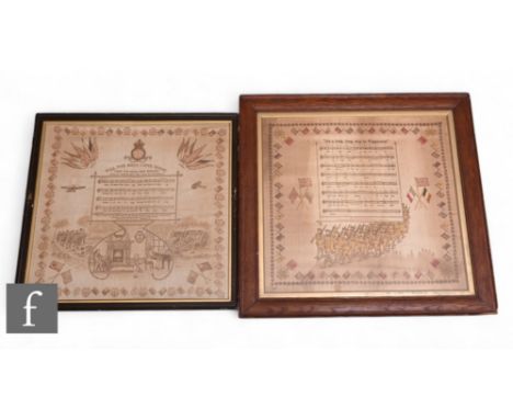 A World War One printed silk panel or handkerchief titled 'Till the boys come home', another 'It's a long way to Tipperary', 