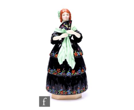 Frederick Gertner for Royal Worcester, 'Lady with Fan', circa 1932, modelled as a lady in tiered gown with ribboned collar, h