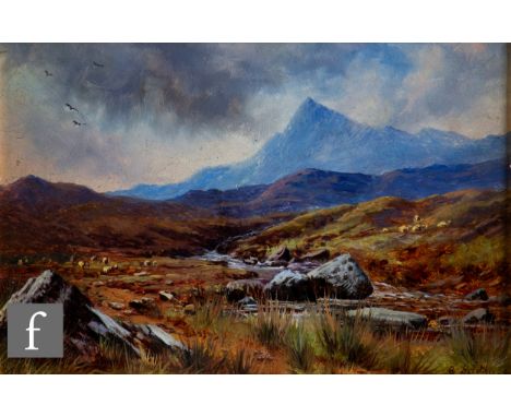 George Hastings (Late 19th Century) - 'Beneath the Moelwyn', oil on board, signed, framed, 16cm x 23cm, frame size 35cm x 44c