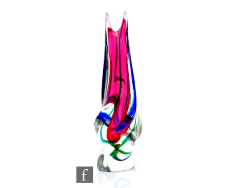 A post war Italian Murano Sommerso Ferro &amp; Lazzarini glass vase, of organic wrythen form with double pulled rim, internal