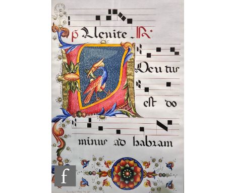 Italian School (20th Century) - An illuminated manuscript, gouache and gilt, signed indistinctly and dated 1995, framed, 51cm