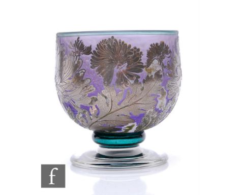 A contemporary Jonathan Harris, Ironbridge, studio silver cameo cased glass chrysanthemum bowl, of ovoid footed form, silvere