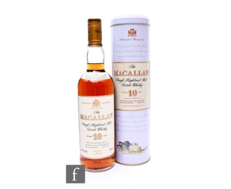 A bottle of The Macallan single Highland malt Scotch Whisky, 10 years aged, in presentation tin, 70cl.