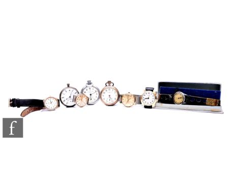 A collection of 19th/20th Century pocket watches and wrist watches, to include a Swiss Carl Schomaker Lehe silver open faced 